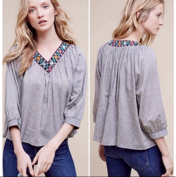 Anthropologie Tops - Anthropologie Eri+Ali Kaileidoscope Swing Cotton Blouse Boho Embroidered Small